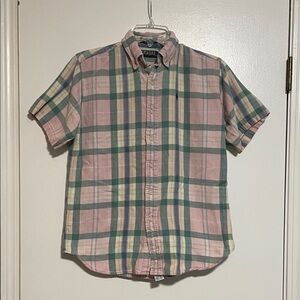 Polo by Ralph Lauren Pastel Pink, Green & Yellow Plaid Short-Sleeve Button-Down